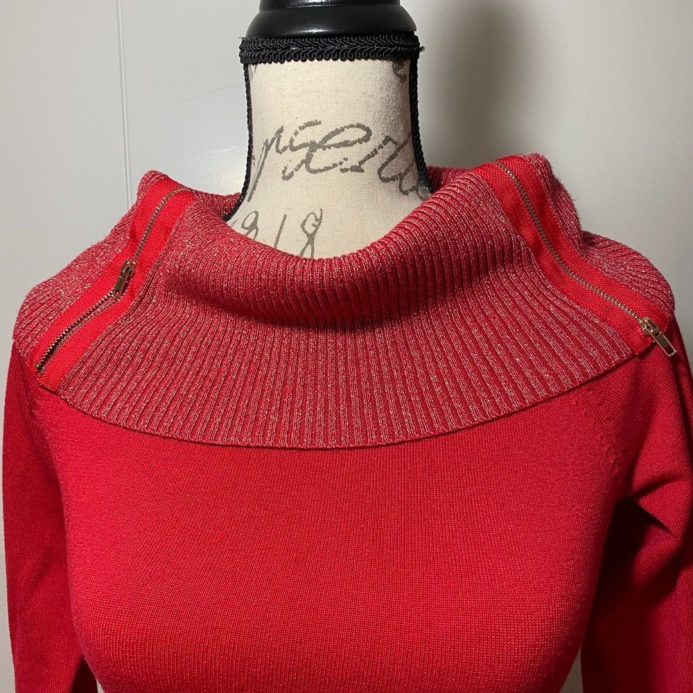 No Boundaries Cowl-neck Long Sleeve Knit Stretch Dress Size S Red - Picture 3 of 9